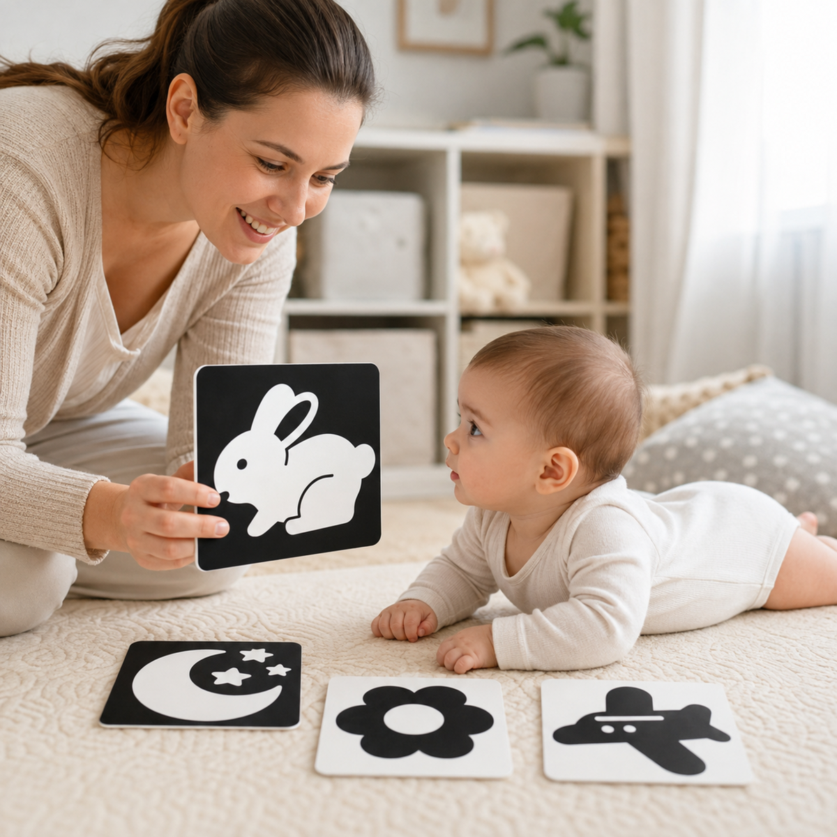 High-Contrast Baby Flash Cards in use