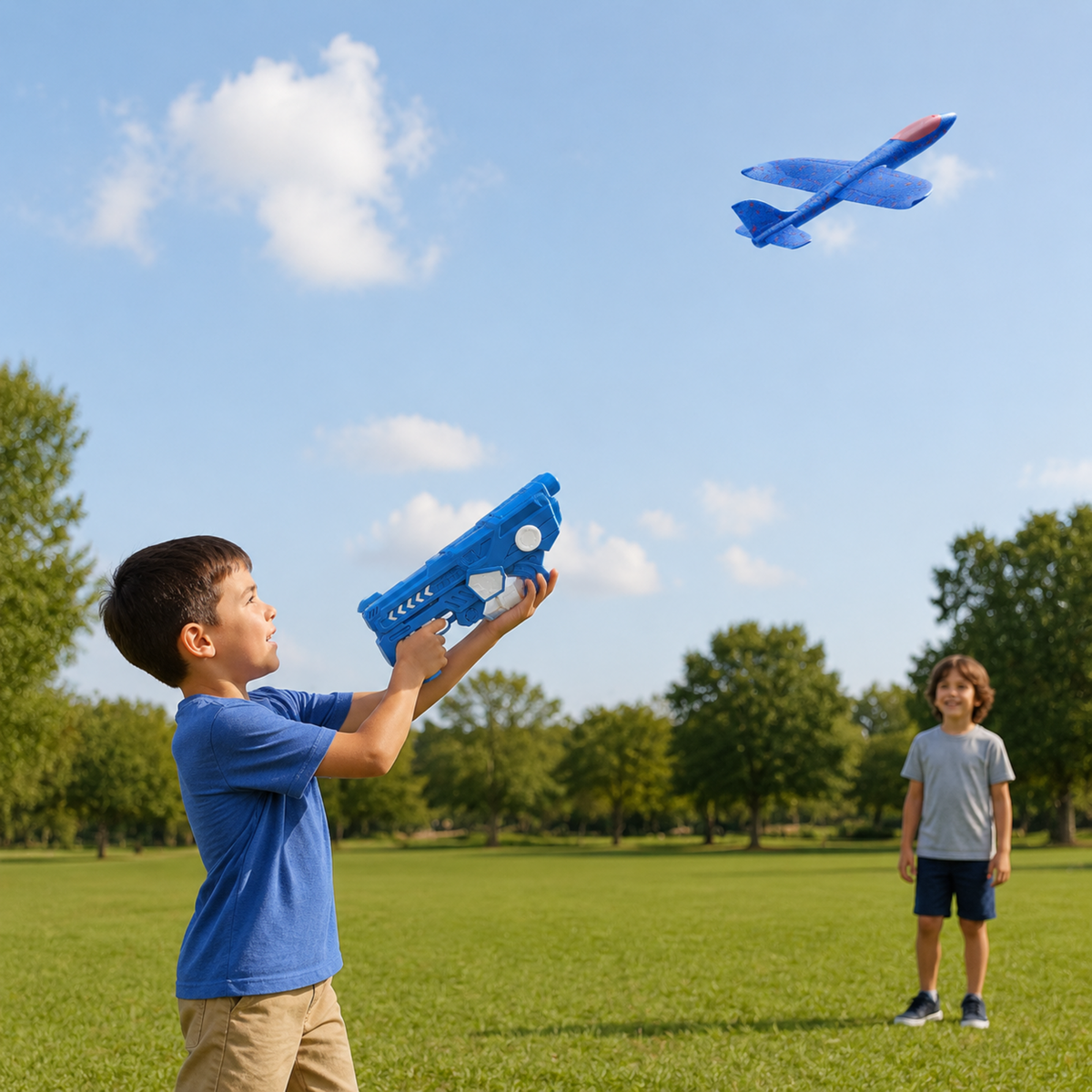 Foam Airplane Launcher Toy in use